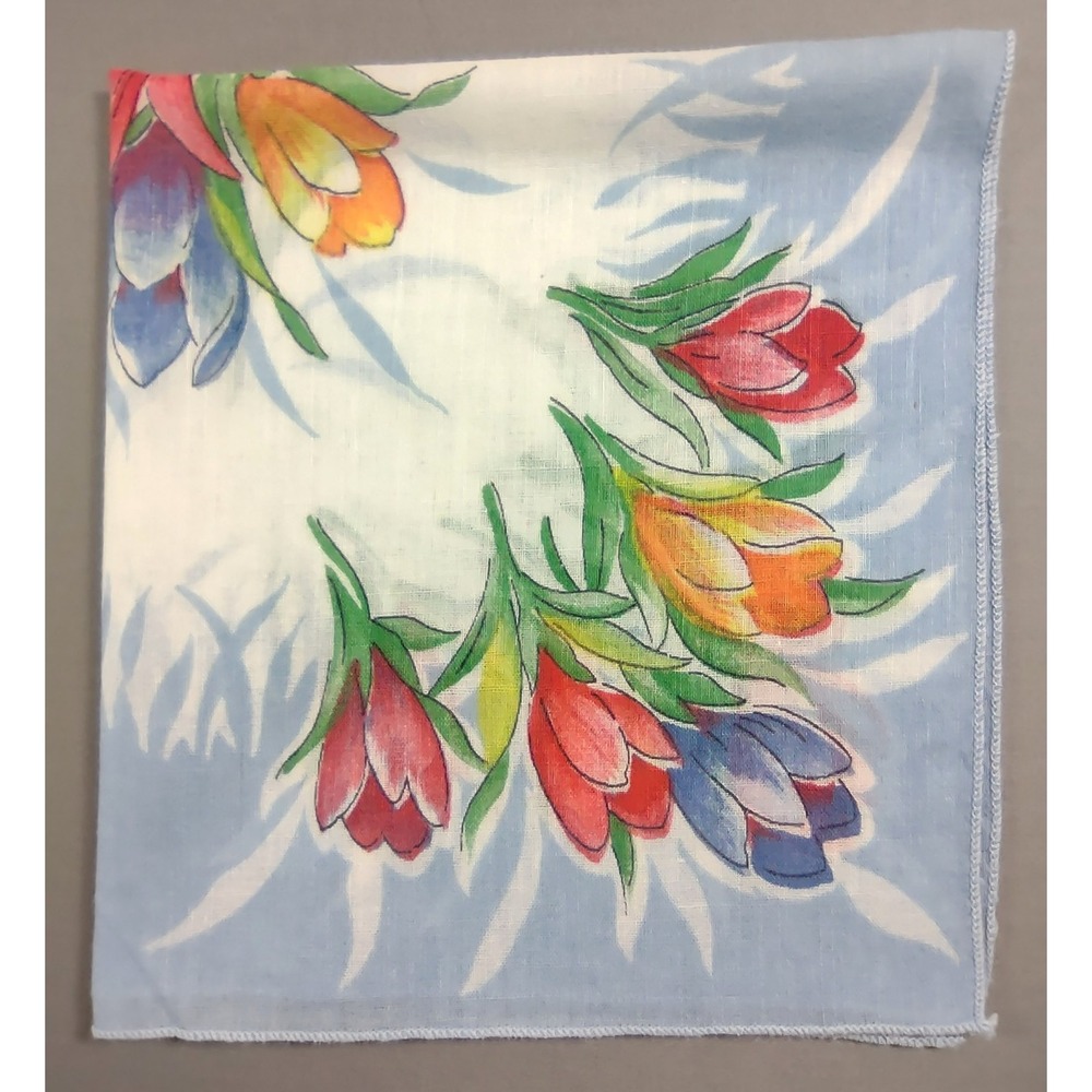 Vtg 100% cotton hankie, tulips 11.5 x 12